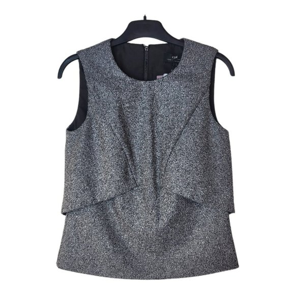 Cue Tops - NEW Cue sleeveless top women's size 6 grey BNWT $189 tweed textured blouse zip